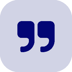 Blue quotation marks on a light purple circular background.