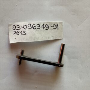 A small metal L-shaped bracket with screws on a white surface.